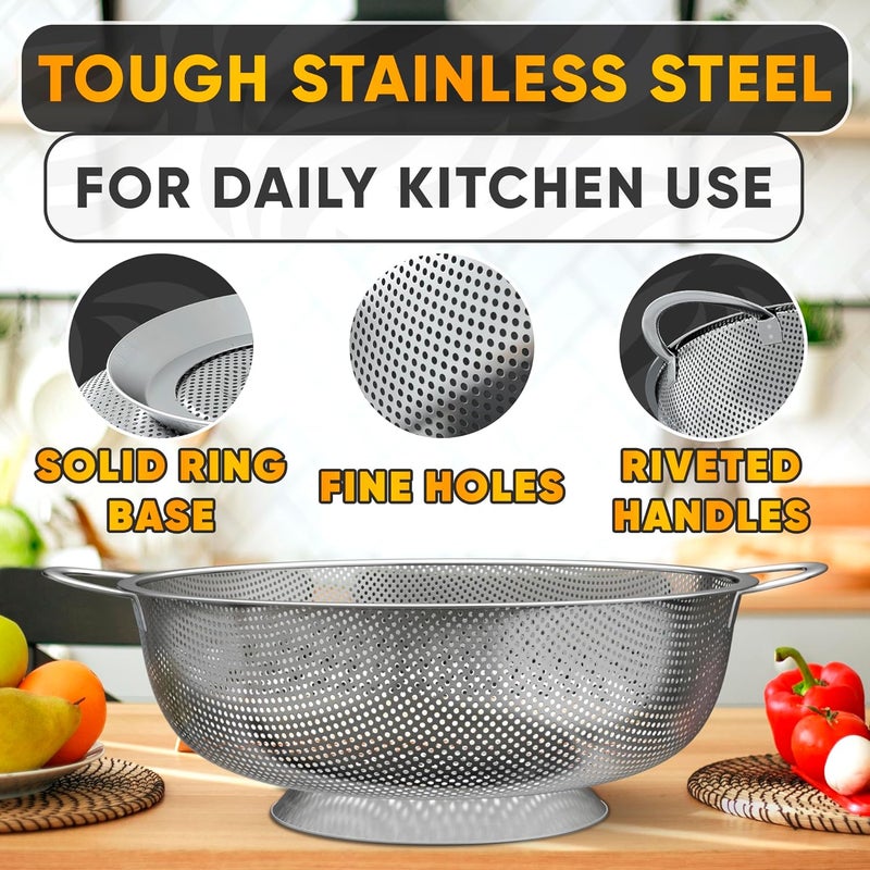 V TOWER Stainless Steel Colander for Kitchen - 5Qt Rice Strainer With Handles, Perforated Design, Dishwasher Safe, Rust-Resistant - Versatile Pasta Strainer for Grains, Beans, Spaghetti, Veggies, Fruits - Image 5